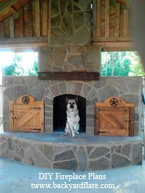 DIY Outdoor Fireplace with storage under wood roof